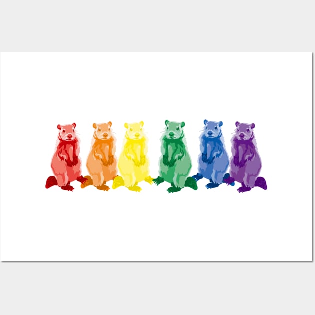 Rainbow Groundhogs Wall Art by Slightly Unhinged